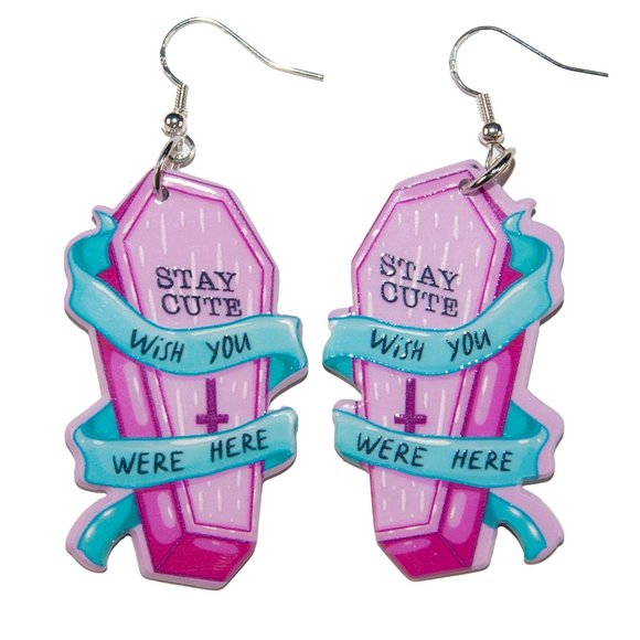 3/$25 Goth Stay Cute Coffin Resin Earrings hypoallergenic nickel free 925 - Picture 2 of 3